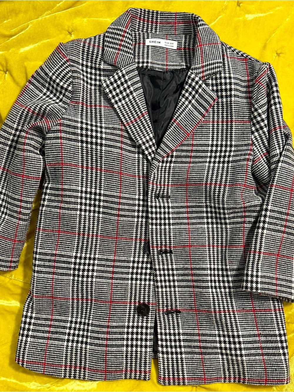 SHEIN 8Y Black White Plaid Blazer with Red Windowpane